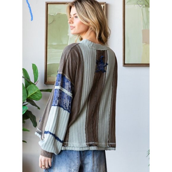 Buckle‎ Oli & Hali Washed Star Patch work Oversized Shirt charcoal embroidered - Picture 2 of 10